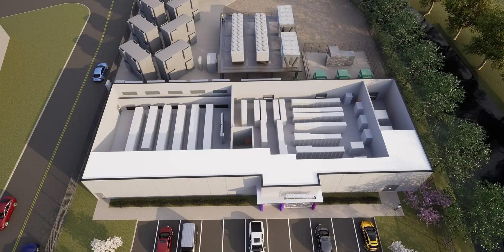 Aerial view of an industrial power and data center development site