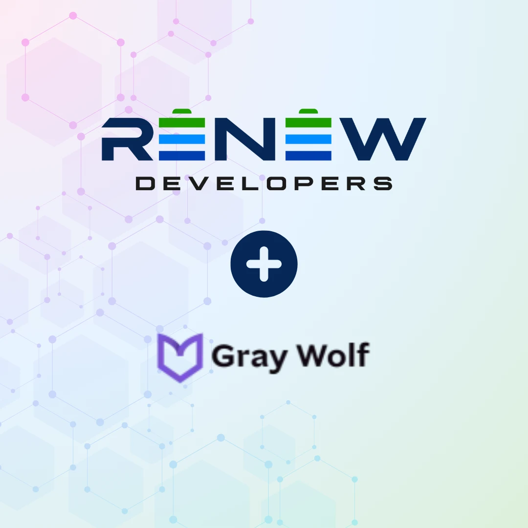 ReNew Developers and Gray Wolf logos joined by a plus sign